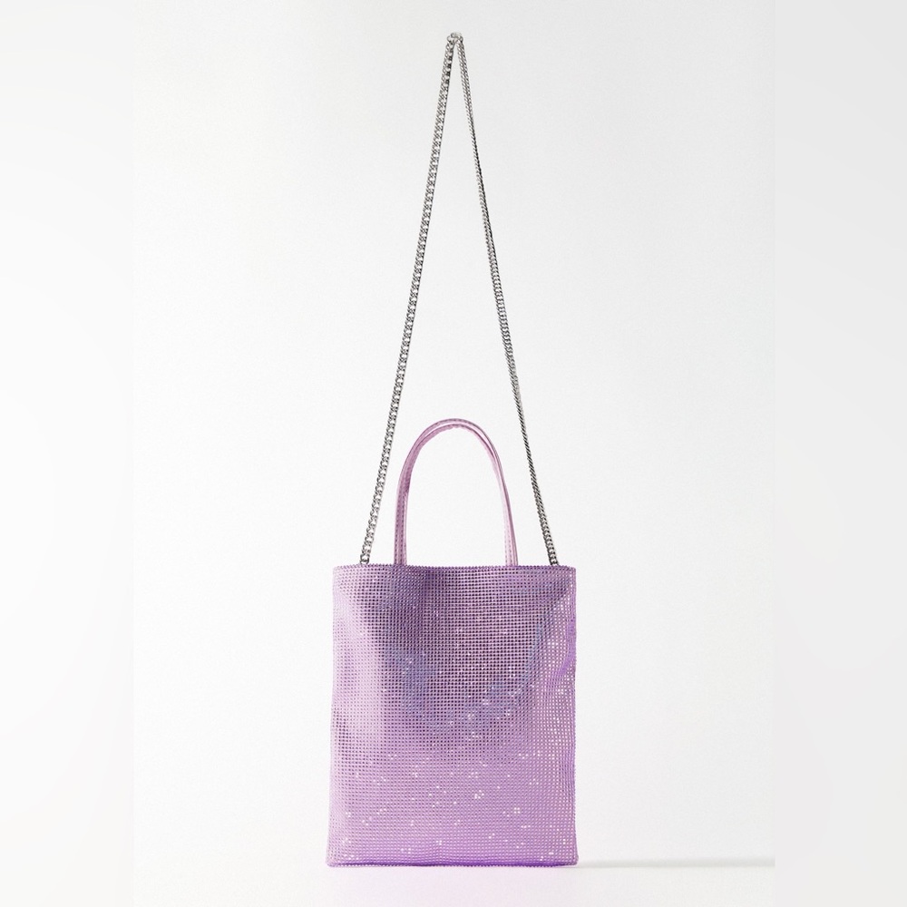 NWT Zara Woman RHINESTONE Mini Tote Bag Rhinestones Purple Lilac